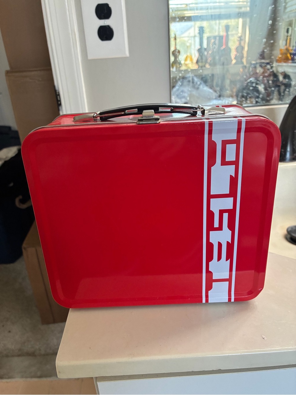 Authentic and rare Tesla Motors Red Stripe Metal Tin Lunch Box - Discontinued